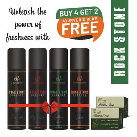 Rock Stone Long Lasting Deodorant Bodyspray For Men 75 ml, Pack of 4