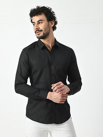 Men Regular Fit Solid Curved Collar Casual Shirt