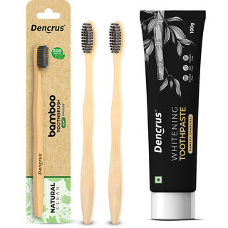 DENCRUS Charcoal Toothpaste And Natural Clean Toothbrush (Pack of 2), Organic Oral Care Combo DENCRUS Charcoal Toothpaste And Natural Clean Toothbrush (Pack of 2), Organic Oral Care Combo