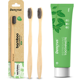                       DENCRUS Mint Toothpaste And Natural Clean Toothbrush (Pack of 2), Mint Oral Care Combo                                              