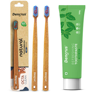 DENCRUS Mint Toothpaste And Octa Clean Bamboo Toothbrush (Pack of 2), Mint Oral Care Combo DENCRUS Mint Toothpaste And Octa Clean Bamboo Toothbrush (Pack of 2), Mint Oral Care Combo
