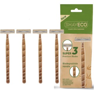 SHAVECO Bamboo Disposable Razor for Men, 3 Blades with Pivot Head And Lubricating Strip, Pack of 4 SHAVECO Bamboo Disposable Razor for Men, 3 Blades with Pivot Head And Lubricating Strip, Pack of 4