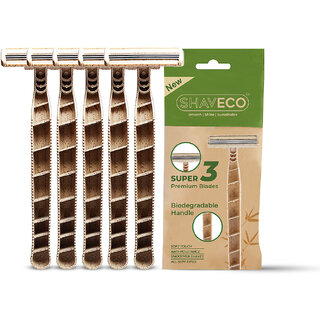 SHAVECO Bamboo Disposable Razor for Men, 3 Blades with Pivot Head And Lubricating Strip, Pack of 5 SHAVECO Bamboo Disposable Razor for Men, 3 Blades with Pivot Head And Lubricating Strip, Pack of 5