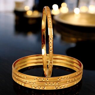                       18k One Gram Gold Plated Traditional Designer Pack of 4 Bangle Set For Women                                              