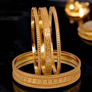                       18k One Gram Gold Plated Traditional Designer Pack of 6 Bangle Set For Women                                              
