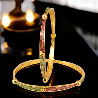                       18k One Gram Gold Plated Traditional Designer Pack of 2 Bangle Set For Women                                              
