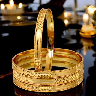                       18k One Gram Gold Plated Traditional Designer Pack of 4 Bangle Set For Women                                              