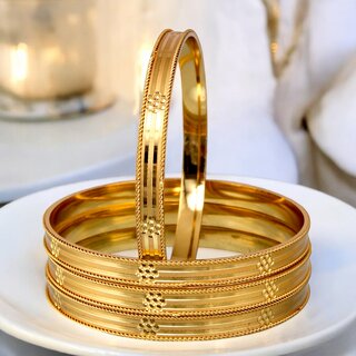                       18k One Gram Gold Plated Traditional Designer Pack of 4 Bangle Set For Women                                              