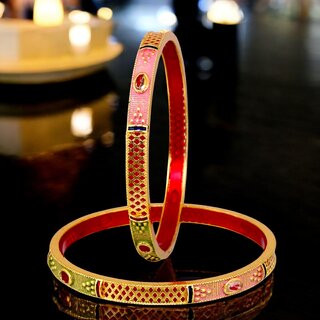                       18k One Gram Gold Plated Traditional Designer Pack of 2 Bangle Set For Women                                              