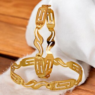                       18k One Gram Gold Plated Traditional Designer Pack of 2 Bangle Set For Women                                              