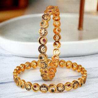                       18k One Gram Gold Plated Traditional Designer Pack of 2 Bangle Set For Women                                              