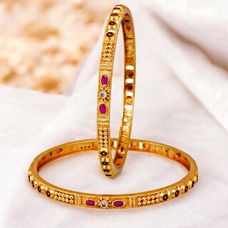                      18k One Gram Gold Plated Traditional Designer Pack of 2 Bangle Set For Women                                              