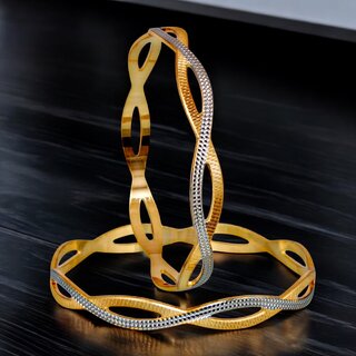                       18k One Gram Gold Plated Traditional Designer Pack of 2 Bangle Set For Women                                              