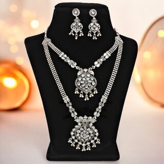Oxidised Silver Double Layered Boho Necklace Set with Matching Earrings for Women & Girls (495-PSO-2102) Oxidised Silver Double Layered Boho Necklace Set with Matching Earrings for Women & Girls (495-PSO-2102)