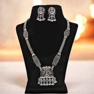 Oxidised Silver Goddess Laxmi Temple Jewellery Long Necklace Set with Matching Earrings for Women & Girls (595-PSO-2103) Oxidised Silver Goddess Laxmi Temple Jewellery Long Necklace Set with Matching Earrings for Women & Girls (595-PSO-2103)
