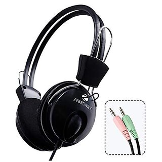                       Zebronics Zeb Pleasant Wired Over Ear Wired Headphones with Mic (Black).                                              
