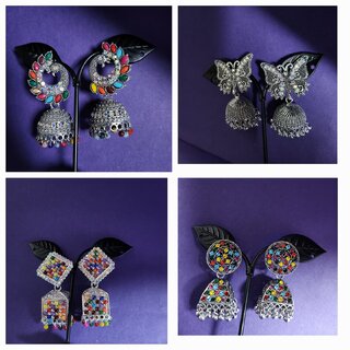                       Beautiful Oxidised Multicolor Earings combo set pack of 4                                              