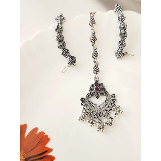 Oxidized silver- plated pink stone maangtika Earcuff Combo (set pack of 1) Oxidized silver- plated pink stone maangtika Earcuff Combo (set pack of 1)