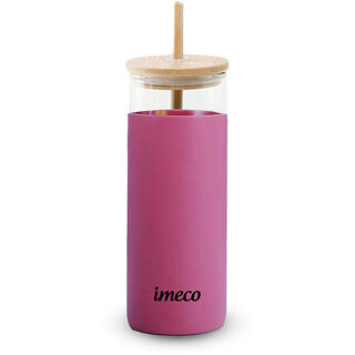 IMECO ECO-SIPPER Glass Sipper Bottle with Stylish Bamboo Lid And Straw 450 ml (Pink) IMECO ECO-SIPPER Glass Sipper Bottle with Stylish Bamboo Lid And Straw 450 ml (Pink)