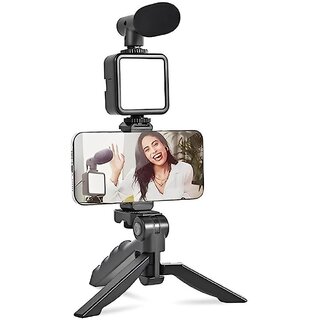 Digimate Foldable Mobile Vlogging Kit with Microphone Tripod Stand and LED Light Vlogging Mobile Tripod Kit (Black, Supports Up to 1500) Digimate Foldable Mobile Vlogging Kit with Microphone Tripod Stand and LED Light Vlogging Mobile Tripod Kit (Black, Supports Up to 1500)