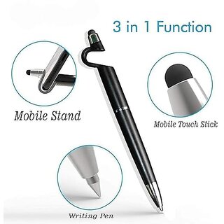                       3 in 1 Ballpoint Pen with Mobile Stand Holder, Writing Pen, Stylus Pen for Touchscreen Phones and Tablets (Set of 2                                              