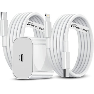 Digimate (DG-ADP-1004) 20W Fast Charger with C to Lightning Cable & C to C Cable | PD Type-C Adapter for All iPhone Models  iPhone 17/16/15/14/13/12/11/X Series & More