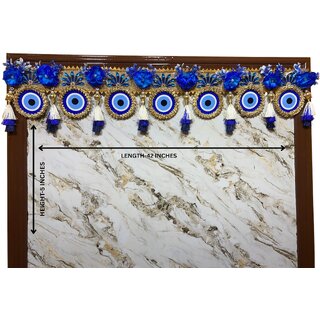 BLUE FLOWER AND EVIL EYE TORAN FOR DOOR HANGING/FESTIVE/DIWALI (PACK OF 1) BLUE FLOWER AND EVIL EYE TORAN FOR DOOR HANGING/FESTIVE/DIWALI (PACK OF 1)