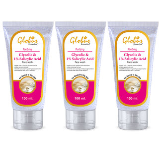 Globus Remedies Anti Acne Glycolic 1 Salicylic Acid Face wash For Oily Acne Prone Skin 100 ml set of 3 Globus Remedies Anti Acne Glycolic 1 Salicylic Acid Face wash For Oily Acne Prone Skin 100 ml set of 3