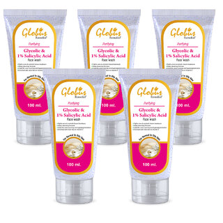 Globus Remedies Anti Acne Glycolic 1 Salicylic Acid Face wash For Oily Acne Prone Skin 100 ml Set of 5 Globus Remedies Anti Acne Glycolic 1 Salicylic Acid Face wash For Oily Acne Prone Skin 100 ml Set of 5