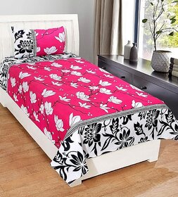 BEDZY Premium 180 TC, Floral Print, Cotton Blend Single Bedsheet with 1 Pillow Cover (Pink, 153cm x 229cm)