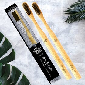 L'avenour Round Bamboo Toothbrush with BPA Free Charcoal Activated Ultra Soft Bristles For Men Women (Pack of 2)