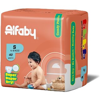 Alfaby Baby Diapers  Super Dry Comfy Pants  Long Lasting Dryness Leak Proof Diapers  4-8 kg | (40 Count in Pack)