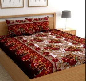 BEDZY Floral Print 180 TC Cotton Blend Single Bedsheet with 1 Pillow Cover (Brown, 153 x 229cm)