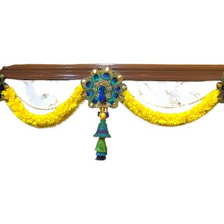                       Peacock Design Decorative Door Toran with Yellow Marigold Flowers and Tassels                                              