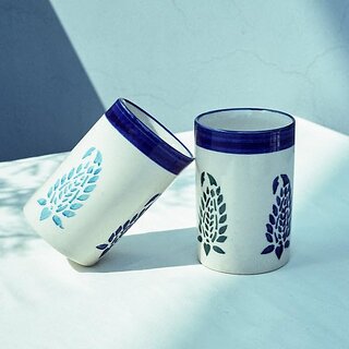Ceramic Glass Pack of 2 with Leaf Design Ceramic Glass Pack of 2 with Leaf Design