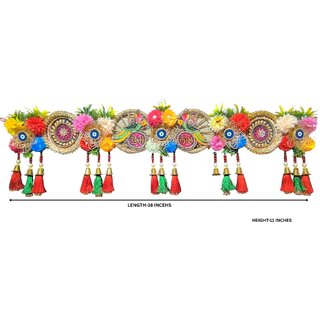Handcrafted Colorful Floral Toran for Door Decoration with Shubh Labh and Evil Eye Charm Handcrafted Colorful Floral Toran for Door Decoration with Shubh Labh and Evil Eye Charm