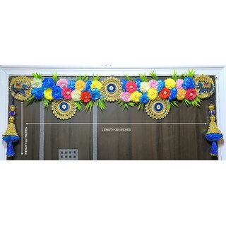 Traditional Evil Eye Toran Door Hanging with Artificial Flowers Decorative Elephants Multicolor Traditional Evil Eye Toran Door Hanging with Artificial Flowers Decorative Elephants Multicolor
