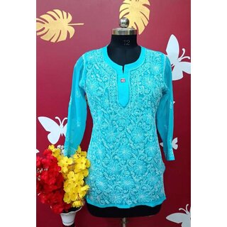                       Women  Pure Lucknawi Chicken Short Kurti                                              