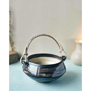 Handpainted Ceramic Outdoor Basket Planter with Handle, Pack of 1, Blue Flower Pot for Home/Kitchen/Balcony Handpainted Ceramic Outdoor Basket Planter with Handle, Pack of 1, Blue Flower Pot for Home/Kitchen/Balcony
