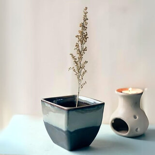 Handpainted Ceramic Outdoor Maggie Planter Pack of 1, Grey Flower Pot for Home/Kitchen/Balcony Handpainted Ceramic Outdoor Maggie Planter Pack of 1, Grey Flower Pot for Home/Kitchen/Balcony