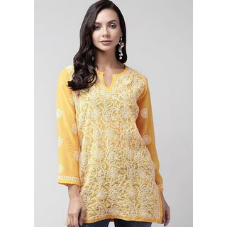                       Women Pure Lucknawi Chicken Short Kurti                                              