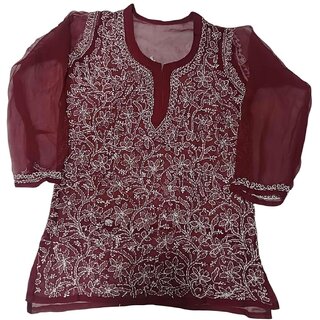                       Women Pure Lucknawi Chicken Short Kurti                                              