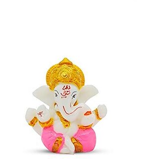 Golden Crown Lord Ganesha Idol for Car Dashboard | White & Pink Ganpati Bappa Murti Showpiece Golden Crown Lord Ganesha Idol for Car Dashboard | White & Pink Ganpati Bappa Murti Showpiece