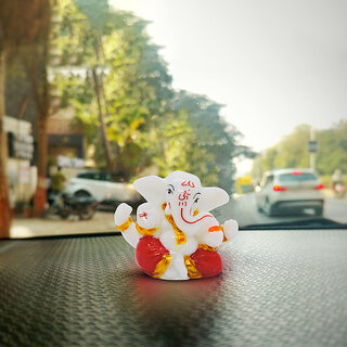                       Lord Ganesh Idol Polystone Handpainted for Showpiece/Car Dashboard                                              