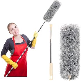 kitchen shop Microfiber Feather Duster Bendable Extendable Fan Cleaning Duster with 100 inches Expandable Pole Handle Washable Duster for High Ceiling Fans, Window Blinds, Furniture (Grey),