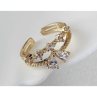                       Anti Tarnish Gold-Plated Cubic Zirconia Stone Studded Finger Ring For Women                                              