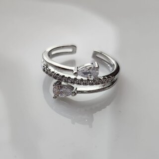                       Rhodium-Plated  White Stone-Studded Adjustable Finger Ring                                              
