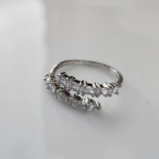                       Women White Stone-Studded Adjustable Finger Ring                                              