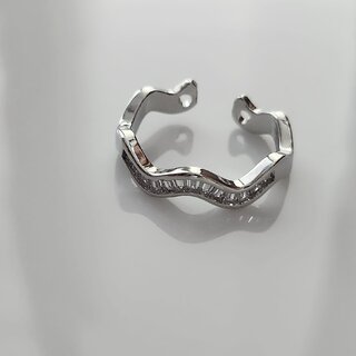                       Rhodium-Plated  White Stone-Studded Adjustable Finger Ring                                              