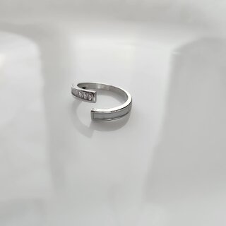                       Stylish Rhodium-Plated AD-Studded Finger Adjustable Ring                                              
